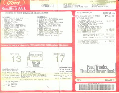 1996 Ford Bronco - 96 Bronco Sticker