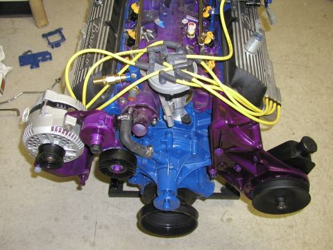 1988 Ford Bronco - Customized 1988 Ford Bronco engine vibrant purple and blue paintwork and yellow spark plug wires.