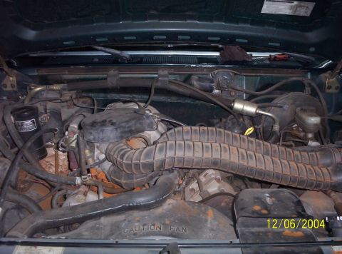 1993 Ford Bronco - Close-up view of a vehicle's engine bay, showing various hoses and components. The date 12/06/2004 is watermarked on the image.