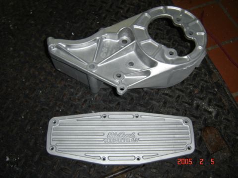 1990 Ford Bronco - PS pump bracket and intake cover after glass bead blast.