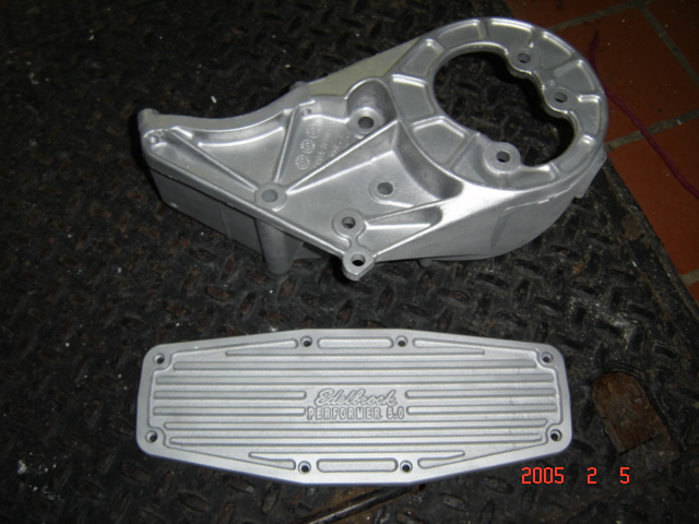 PS pump bracket and intake cover after glass bead blast.