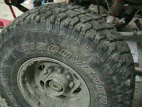 1981 Chevrolet C/K Pickup - This is a close-up of a tire, likely for an off-road vehicle, covered in mud.