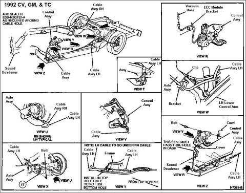1994 Ford Crown Victoria - E-Brake for '92 Crown Victoria, Grand Marquis, & Town Car Item Part Number Description 1 Sound Deadener 2 2853 Cable Assy 3 2780 Control As…
