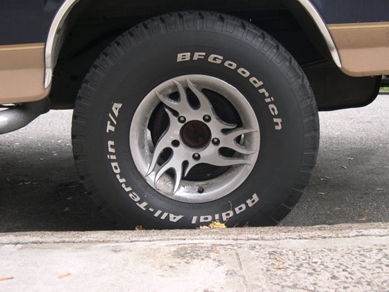 Close-up of a BFGoodrich All-Terrain T/A tire on a custom wheel