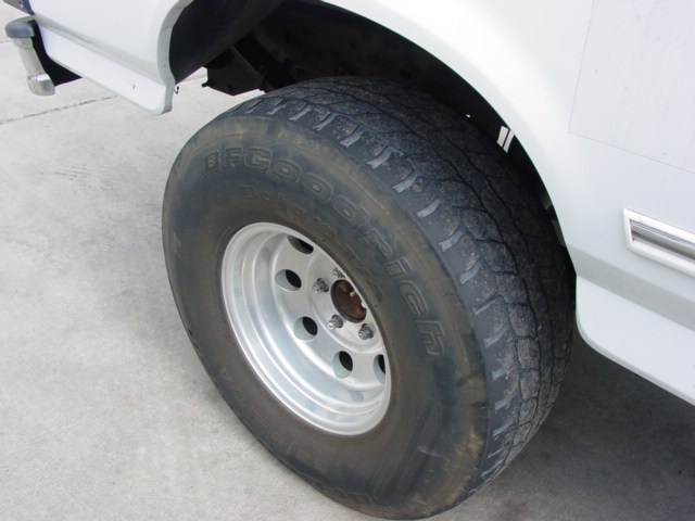Close-up of a vehicle's front tire and fender area. The tire is a BFGoodrich