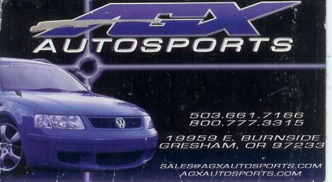 1987 Volkswagen Golf - This is a business card for AGX Autosports a blue Volkswagen Passat.