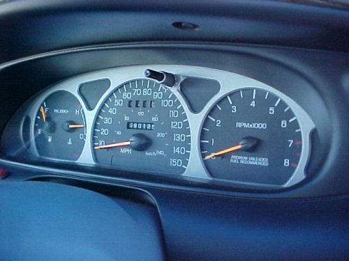 Dashboard gauges with speedometer up to 150 MPH and tachometer up to 8000 RPM