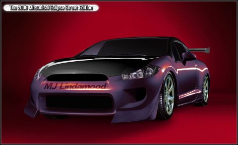 2000 Ford Mustang - A modified Mitsubishi Eclipse is shown from the front-three-quarter view against a red background.