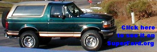 Green and tan Ford Bronco side profile in a Superford.org web banner