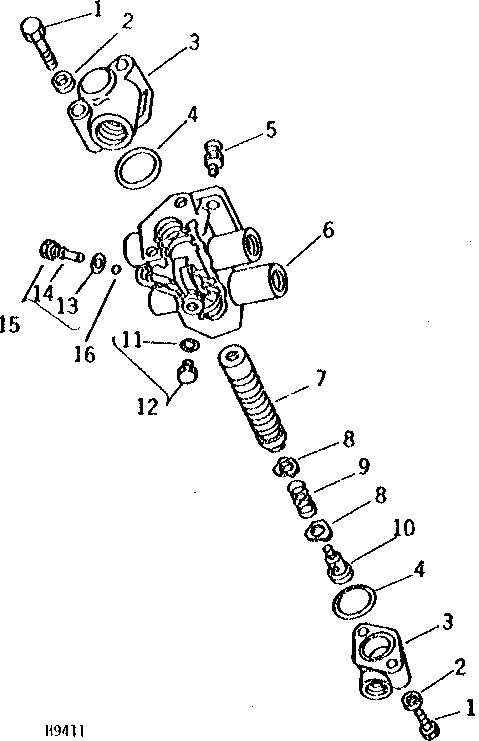 1992 Ford Bronco - Line-art exploded parts breakdown of a pump assembly with numbered callouts for housings, springs, washers and fittings.
