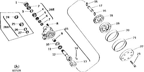 1992 Ford Bronco - Line-art exploded parts breakdown of a hydraulic motor or pump showing shaft, rotor, seals and end caps with numbered callouts.