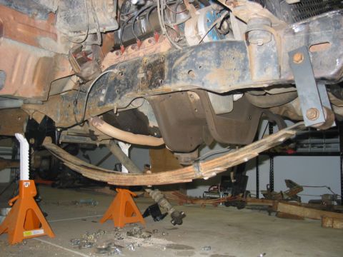 1981 Ford Bronco - The whole spring assembly in place. The front shackle angle is about 45 degrees at ride height.