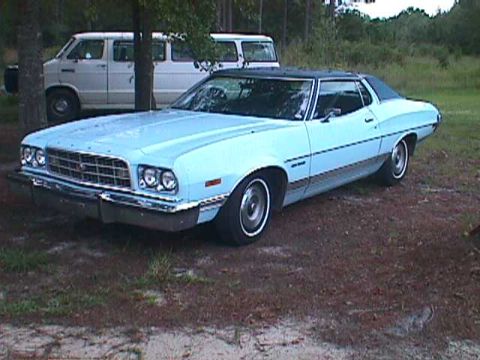 1994 Ford Crown Victoria - A light blue coupe with a black vinyl roof is parked outdoors next to a white van.