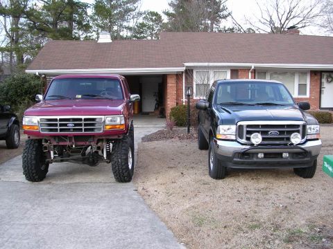 1995 Ford Bronco - F250 next to the B.R.M. (probably not the best comparison in this shot)