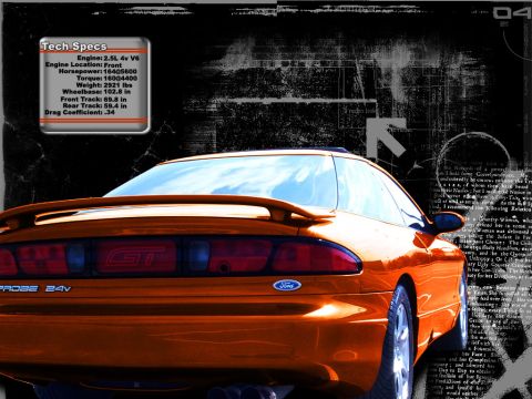 2000 Ford Mustang - Rear view of an orange Ford Probe GT 24V, a spoiler and distinctive taillights.