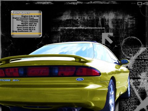 2000 Ford Mustang - Rear view of a yellow Ford Probe GT, showing its distinctive taillights and spoiler.