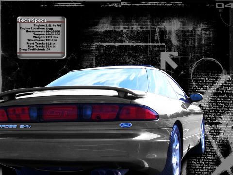 2000 Ford Mustang - Rear view of a Ford Probe GT, showing its taillights and spoiler. The 'PROBE 24V' badge is visible.