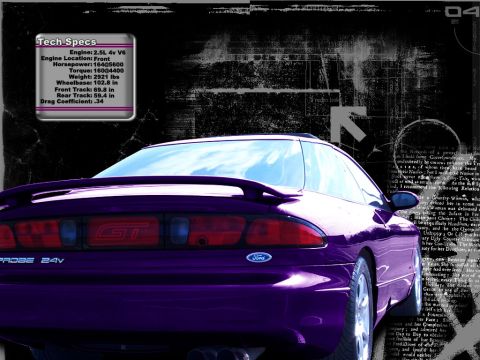 2000 Ford Mustang - Rear view of a purple Ford Probe GT with a spoiler and distinctive taillights.