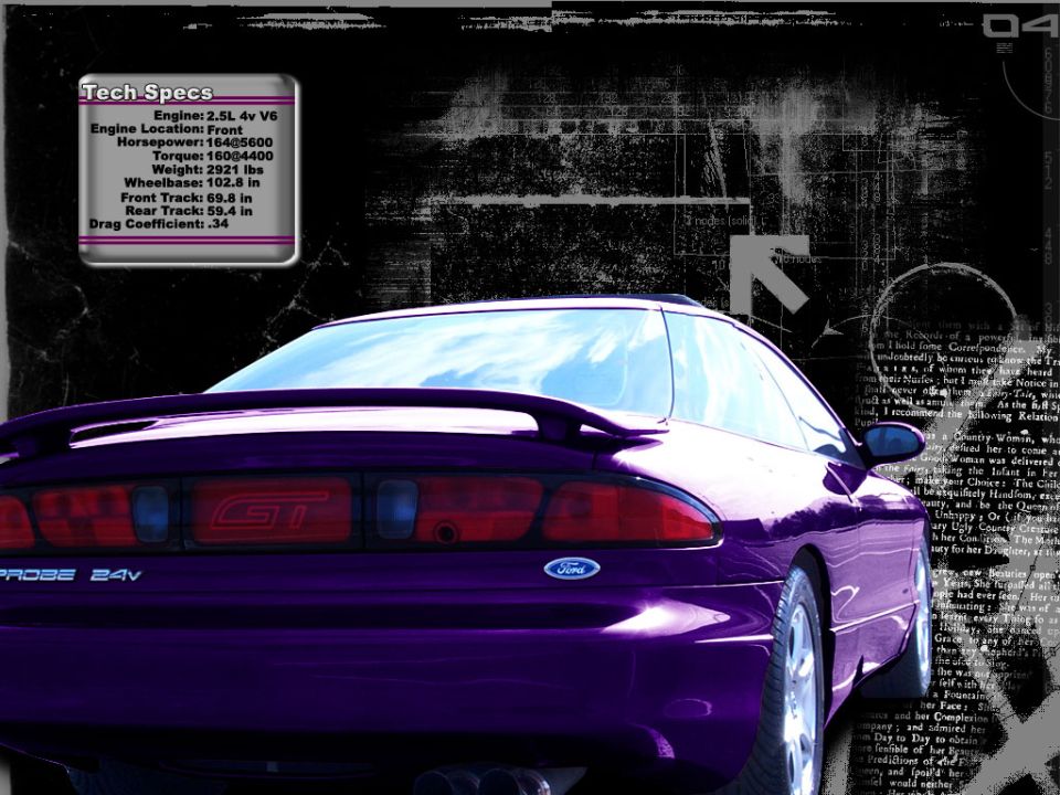 Purple Ford Probe GT rear view. Has a spoiler and GT badging on the taillight