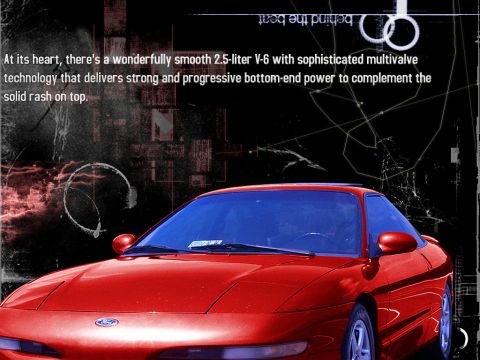 2000 Ford Mustang - This red coupe features a 2.5-liter V-6 engine with sophisticated multivalve technology.