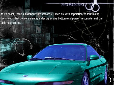 2000 Ford Mustang - A green Ford Probe is shown from the front, with text detailing its V6 engine.