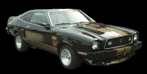 1978 Ford Mustang II - This 1978 Ford Mustang II features custom cobra graphics and racing stripes.
