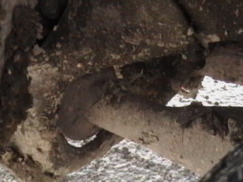 1986 Ford Bronco - Underside view of a heavily soiled vehicle suspension part, showing rust and grime.