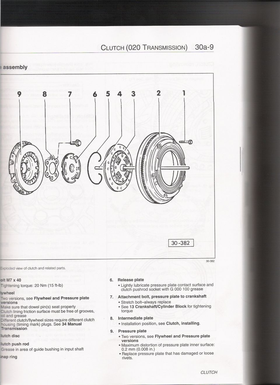 VW 020 transmission clutch exploded view 30a-9: 9-part callout with torque spec