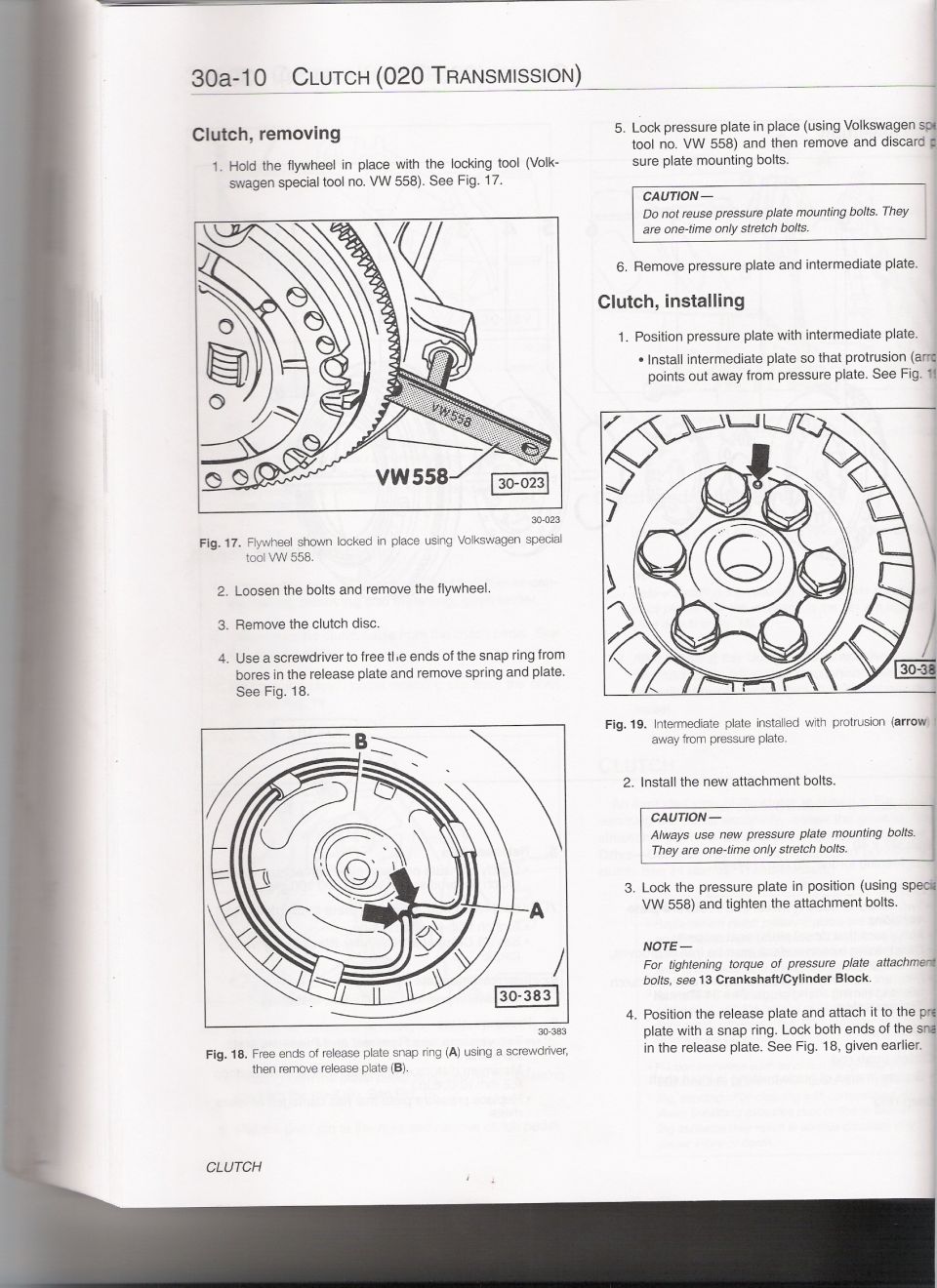 VW 020 transmission clutch manual 30a-10: clutch removing/installing with tool VW 558