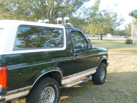 1993 Ford Bronco - This Ford Bronco is parked in a grassy area with trees in the background.