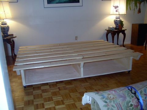 1986 Ford Bronco - Here's the bed frame with next to no cutting (by me) required. Home Depot and Perkins Lumber did almost all the slicing (and damned well to…