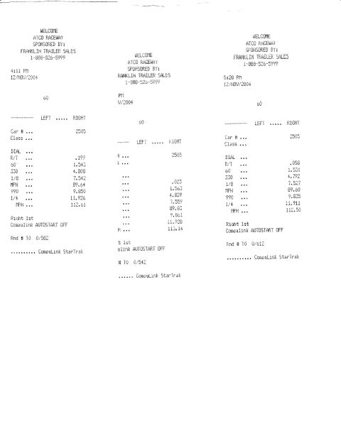 2001 Chevrolet Camaro - This document contains racing data and sponsor information from Atco Raceway.