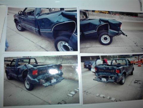 1993 Ford Bronco - This Chevrolet S-10 pickup truck sustained significant rear-end damage.