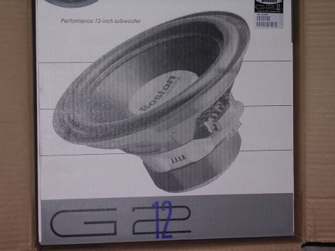 1985 Ford Bronco - Boston G2 12-inch subwoofer pictured on its product packaging.
