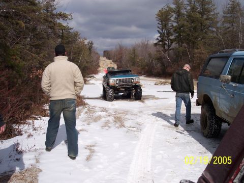1995 Ford Bronco - Off-roading in the snow with multiple vehicles. Date stamp indicates February 19, 2005.