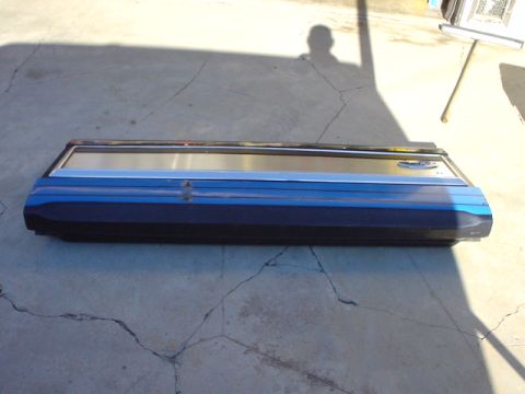 1993 Ford Bronco - Ford Bronco tailgate with blue and silver stripes, lying on concrete.