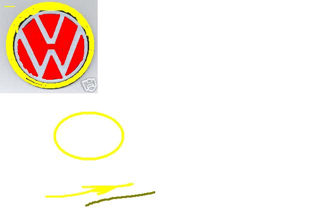 Volkswagen logo with red and white W on yellow circle, with a small camera icon