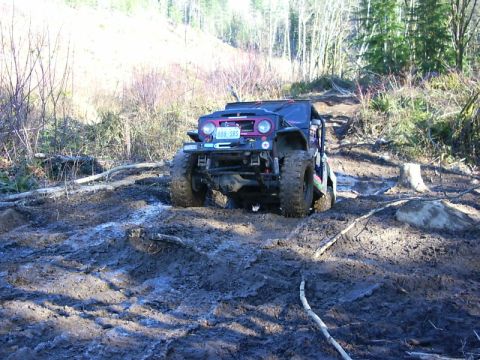 1990 Ford Bronco - This off-road vehicle navigates a challenging muddy terrain.