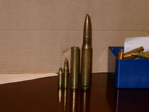 1996 Ford Bronco - From Left to Right, 14 caliber, 223 for size comparison, 577 Nitro Express and 50 bmg