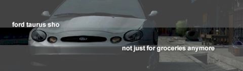 2001 Ford Taurus - A silver 2001 Ford Taurus SHO is shown from the front, with text overlaying the image.