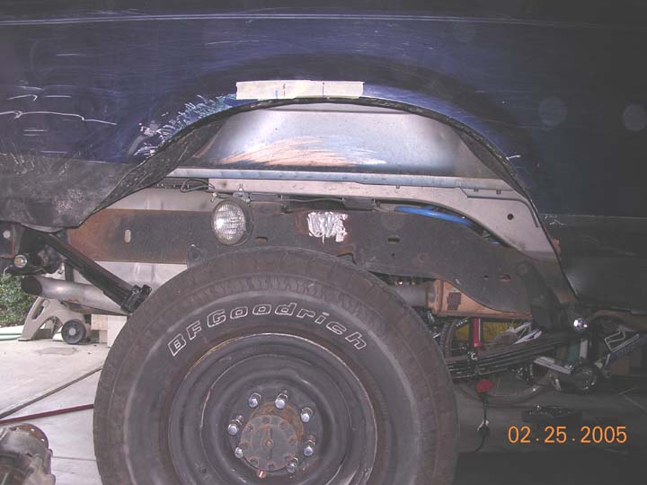 I had tried for a 3.5" stretch to go with the klune and 205, but when installed and on the ground, the springs ended up giving me 4".  the right most line is stock, the middle line is what I was shooting for, and the rear line is what I got.  those marks are the center of the hub.