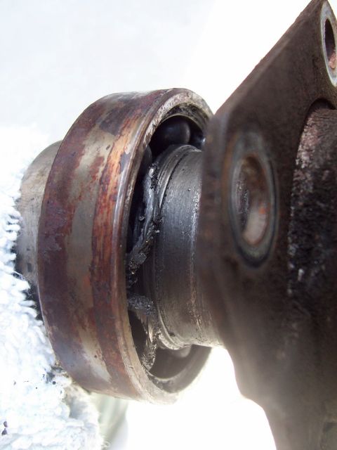 1967 Pontiac Lemans - This wheel bearing appears to be severely worn and damaged, showing signs of rust and old grease.
