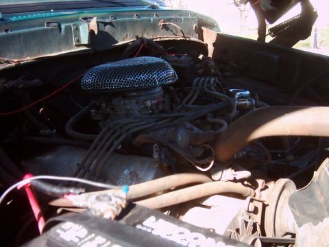 1978 Ford Bronco - The engine bay of a vehicle, showing the V8 engine and associated components.