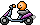 1968 Ford Mustang - A pixelated representation of a scooter being ridden by a smiley face character, set against a dark, starry backdrop.