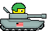 1968 Ford Mustang - A pixelated tank, a soldier in a green helmet, is depicted in a side view with an American flag emblem.