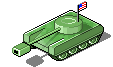 1968 Ford Mustang - A green tank with an American flag is shown from a 3/4 front view.