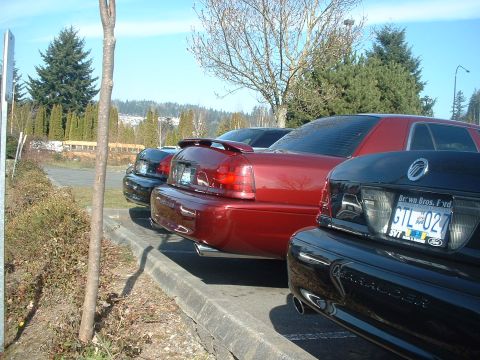 1999 Ford Crown Victoria - Three Ford Crown Victoria sedans are parked in a lot, with a black Mercury Marauder in the foreground.