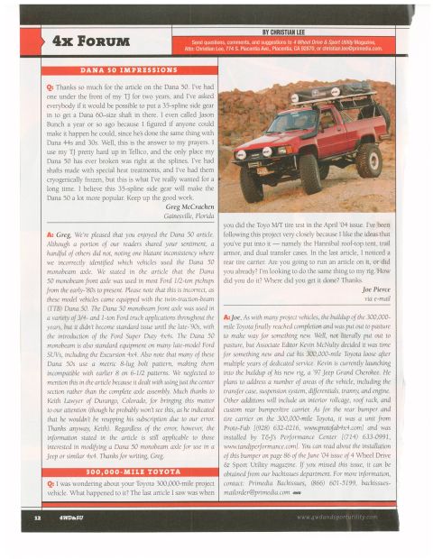 1996 Ford Bronco - This modified Toyota pickup is shown with extensive off-road equipment, including a roof rack and spare tire.