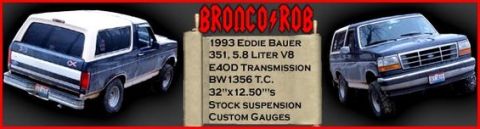 1993 Ford Bronco - Two views of a 1993 Ford Bronco Eddie Bauer, with specifications listed in the center.