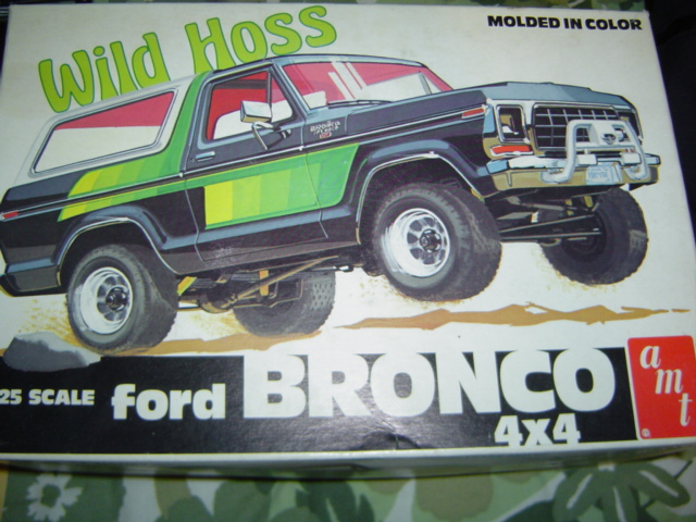 Box art for a 1979 Ford Bronco 4x4 model kit called 'Wild Hoss'